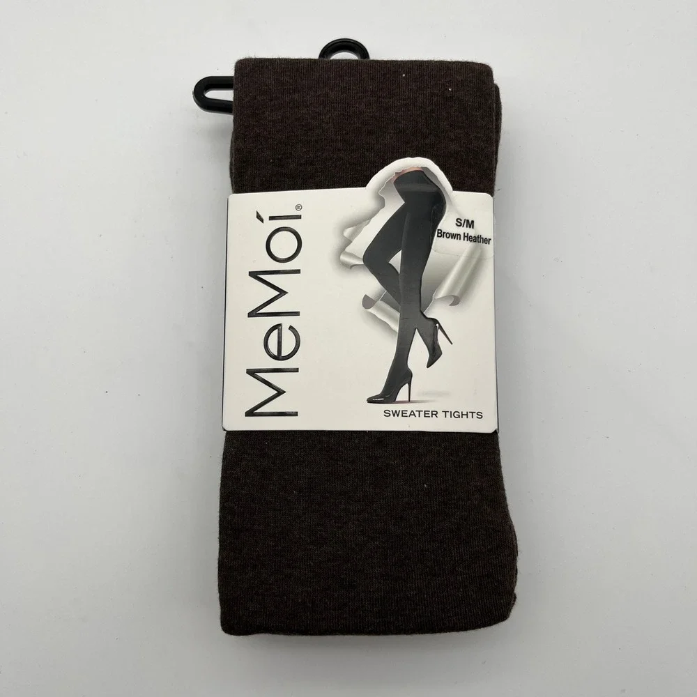 MeMoi Sweater‎ Tights Womens S/M Brown Heather MO-325 Flat Knit Cotton Blend New